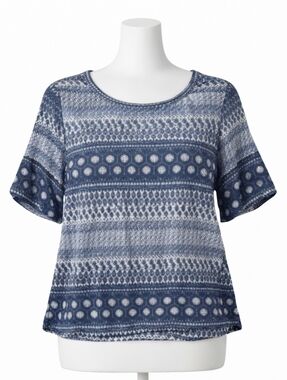 Lucky Brand Navy and White Patterned Top